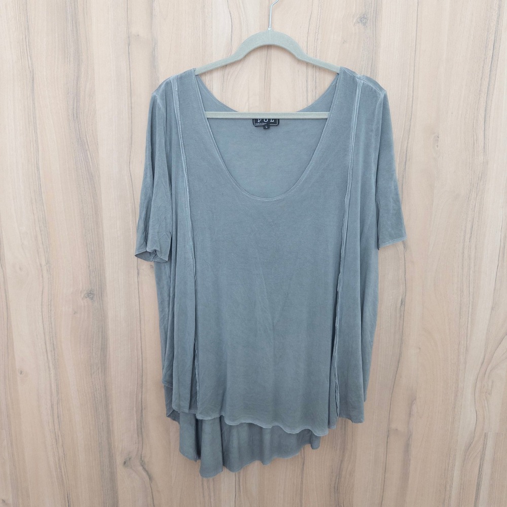 POL Oversized T-Shirt L Gray Raw Edge High Low Hem Relaxed Fit Minimalist Boho